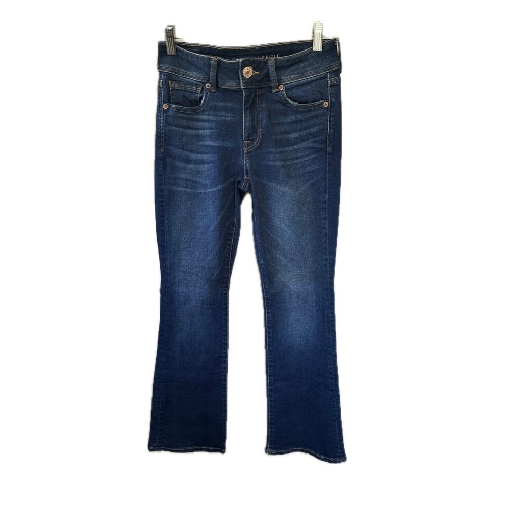American Eagle AEO Super Stretch Dark Wash Kick Boot Denim Jeans 4 Short